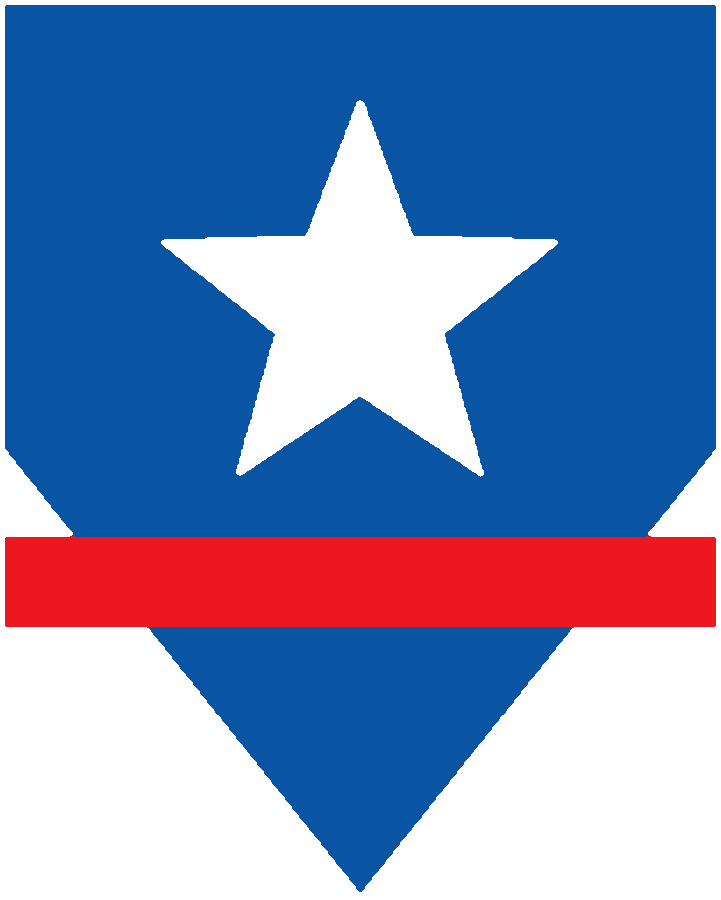 The shield redrawn in flat thread colors