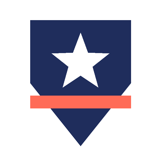 A navy shield with a white star and a coral band, as a PNG with a clear background